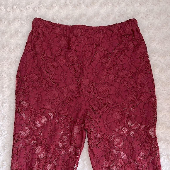 Forever 21 Burgundy Lace Bell Bottom Lace Up Detail - Picture 6 of 8